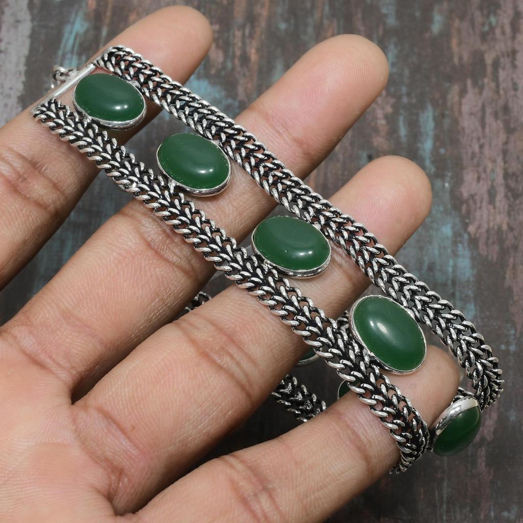 Браслет ручной работы из зеленого оникса из стерлингового серебра 925 пробы для женщин