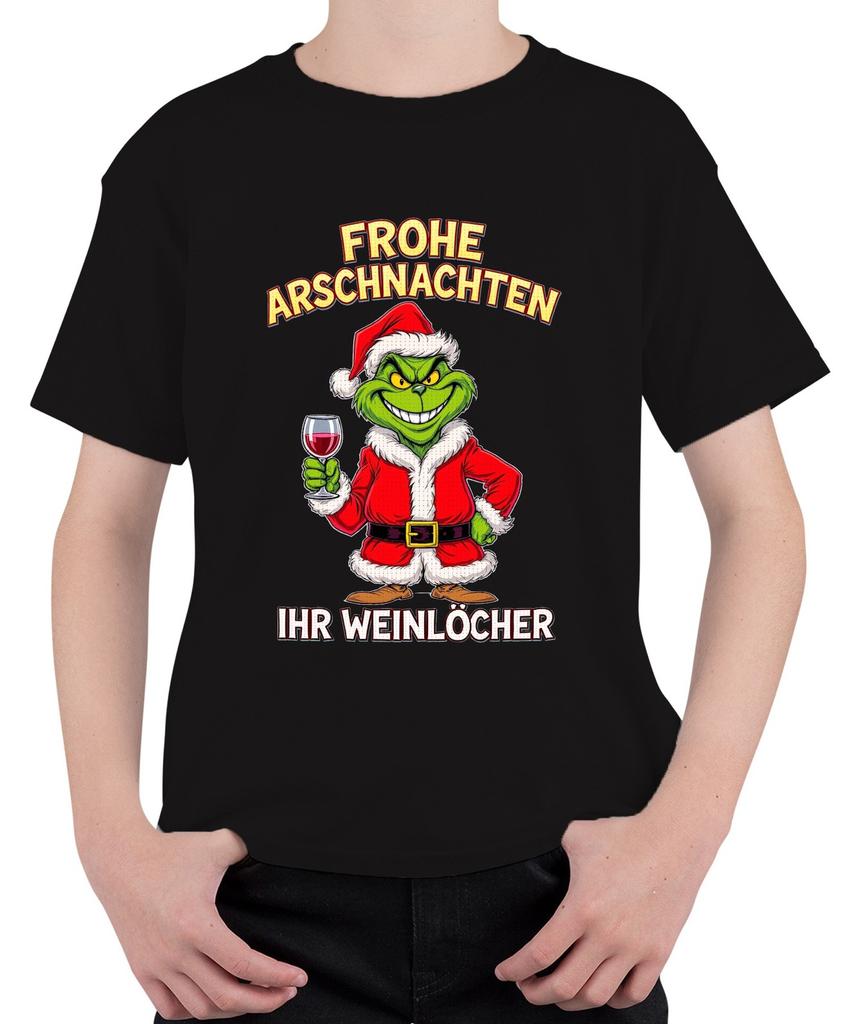 Frohe Arschnachten Weihnachtsgrinch Weinhumor Geschenk Weinparty Unisex Kinder T