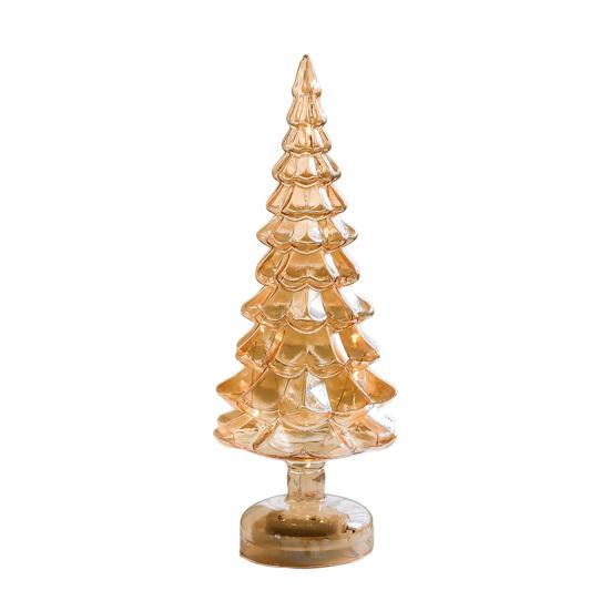 Glass Christmas Tree Figurine Tabletop Tree Ornament with LED Lights Holiday Decor Light Up Tree Cone for Home Office Parties Table Centerpiece