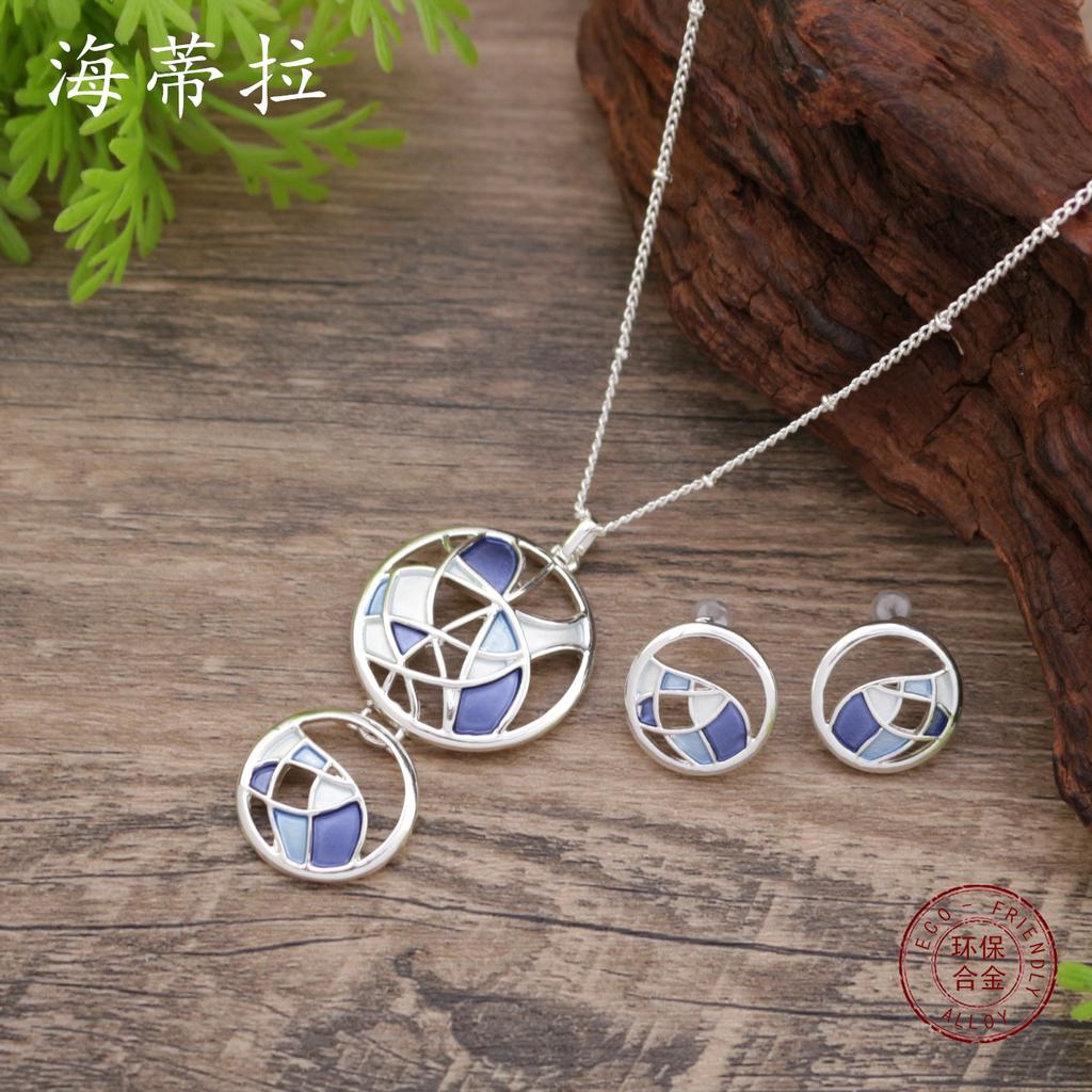 Новый эмалевый цвет круглый полый цветок серьги-гвоздики подвеска набор, женская мода универсальное цветочное ожерелье