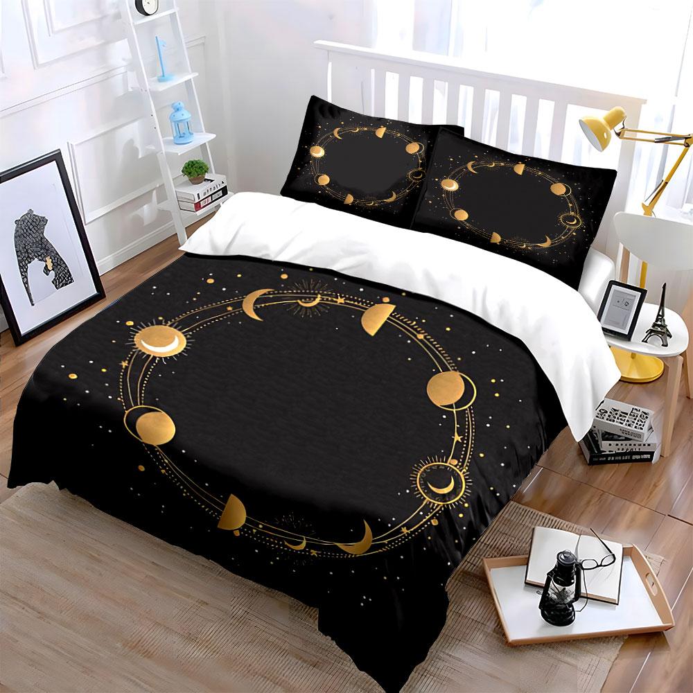 Moon Phase Themed Home Decor Bedding Set with 1 Duvet Cover 2 Pillowcases Single Double King Queen, Gift