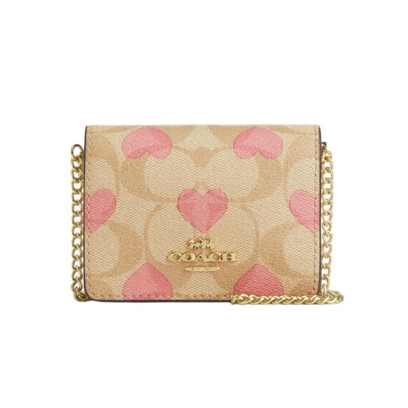 Coach Мини-кошелек 10 Сердечек Классическая Монограмма Клапан Женский Кошелек Светло-Хаки Меловой Белый CP473-IMOTV