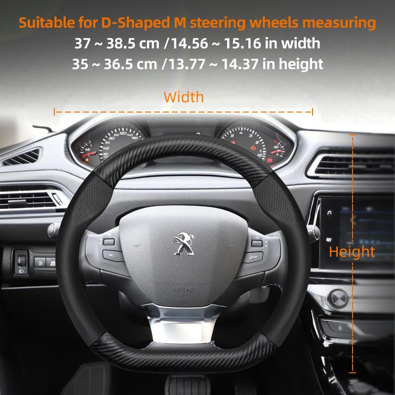 zkfan8 Suitable for Peugeot Breathable Leather Matte Carbon Fiber Texture Steering Wheel Cover Suitable for 206 208 3008 308 207 