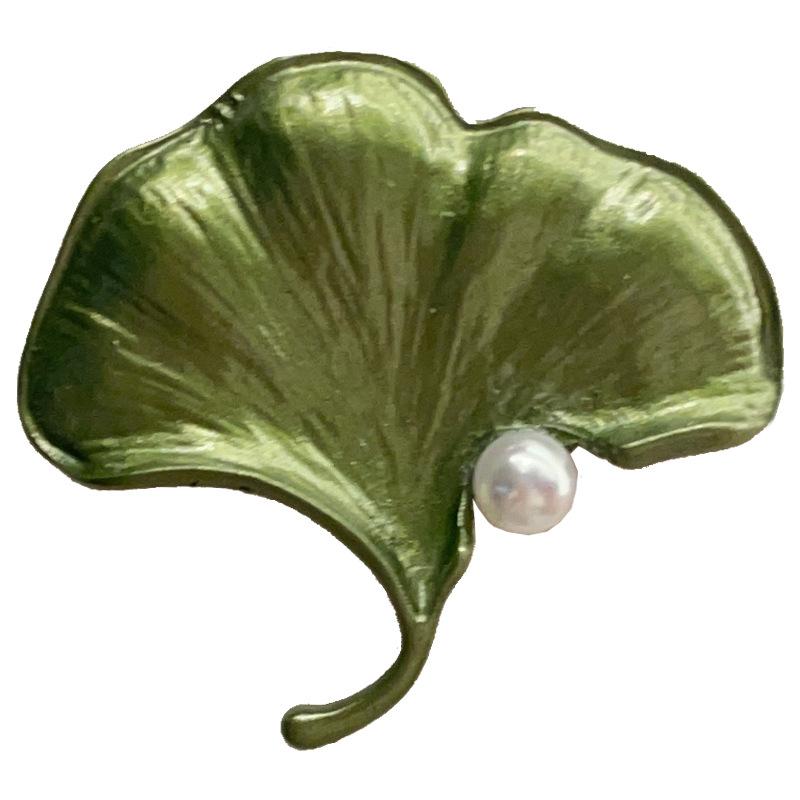 Green Plant Flower Brooch Pearl Anti-Light Pin Accessories High-End Women'S Small Fresh Suit Corsage Decoration