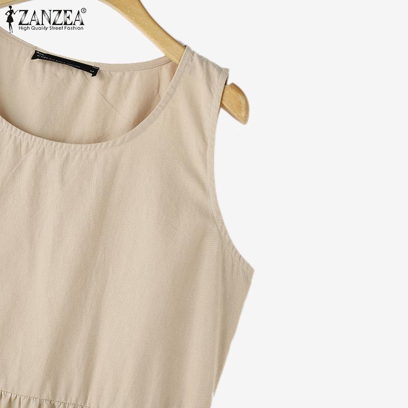 ZANZEA Женское повседневное летнее платье без рукавов с круглым вырезом