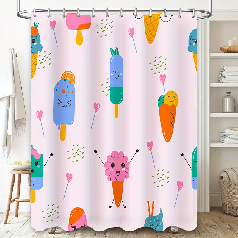 Colorful Ice Cream Shower Curtain Bathroom Decor For Kids Room Polyester Fabric With Printed Design Pink Blue Green Orange Yello