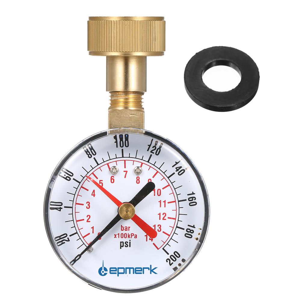 Lepmerk 2- 1/2'' Pressure Gauge Water Pressure Test Gauge 3/4'' Female Hose Thread 0-200 PSI with Red Pointer High Precision