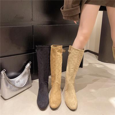 2025 осень и зима новые ретро замшевые сапоги детские с внутренней платформой круглый носок высокое голенище тонкие западные сапоги на ворсе