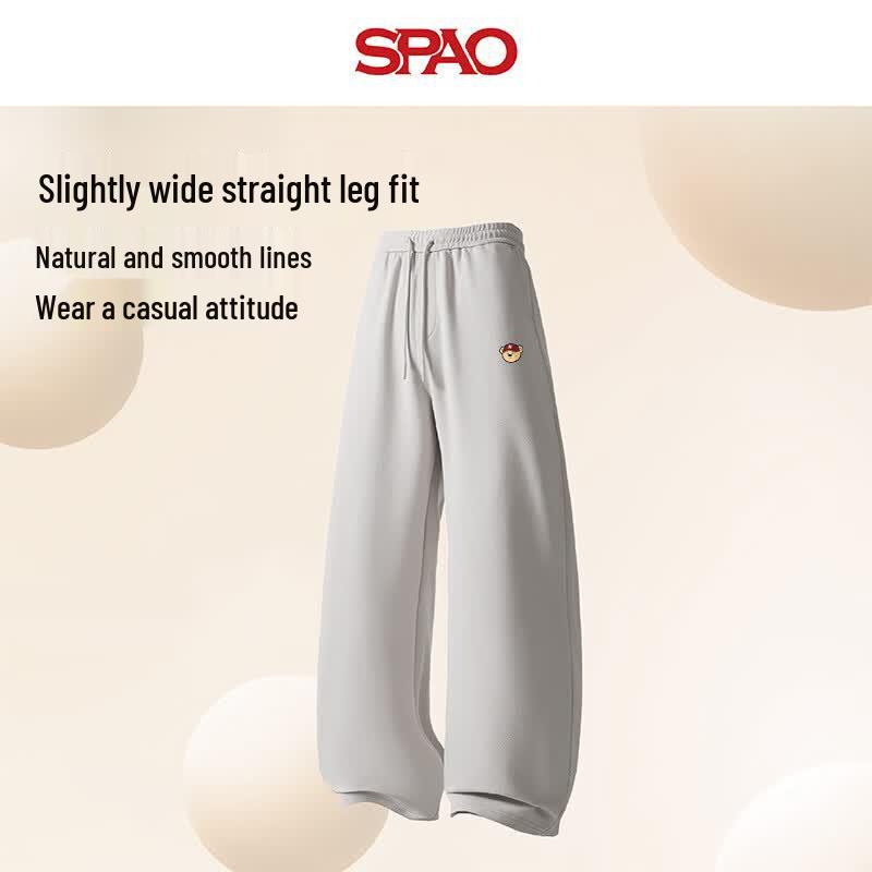 Мужские корейские спортивные брюки SPAO с нашивкой-медведем, прямые