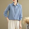 Весенняя художественная свободная рубашка с полосатым лацканом и длинными рукавами, женская рубашка, топ, блузки и рубашки