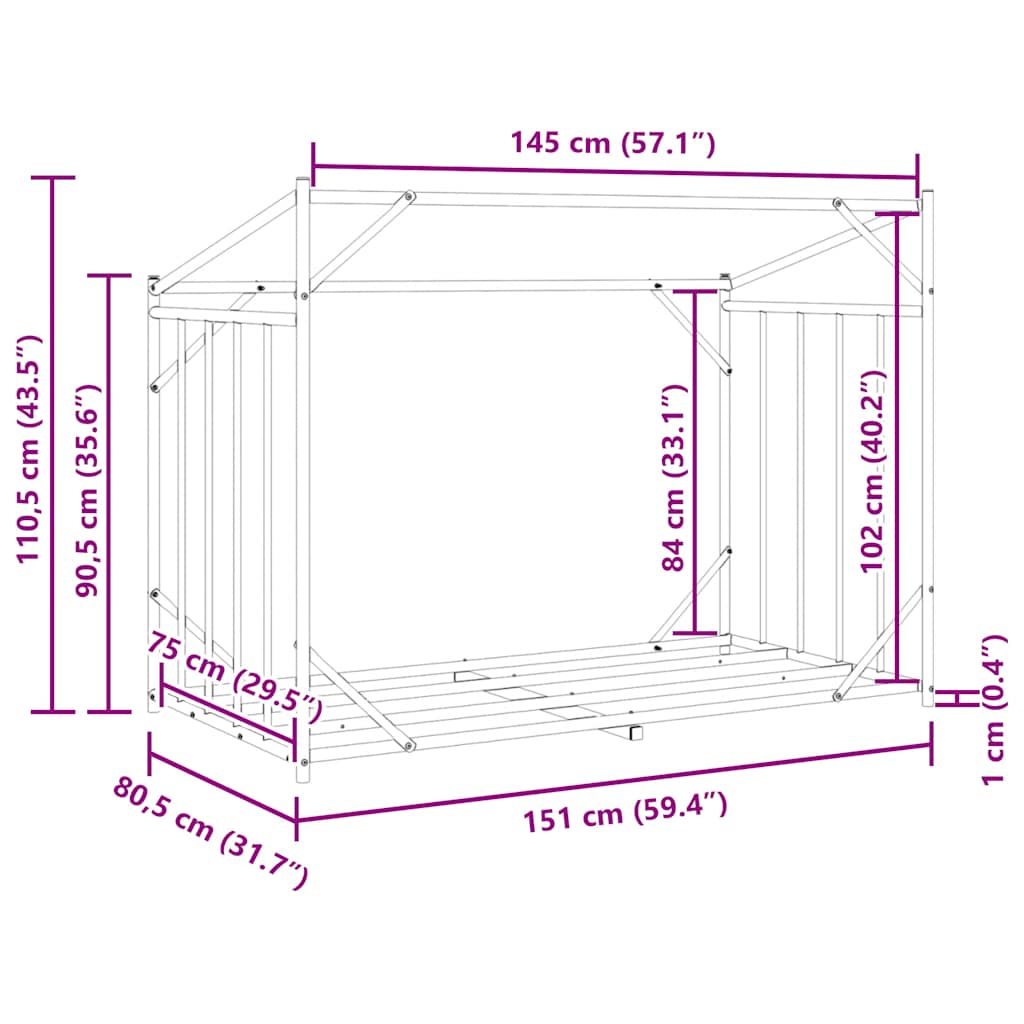 Firewood Rack with Rain Cover 151 x 80.5 x 110.5 cm Galvanized Steel