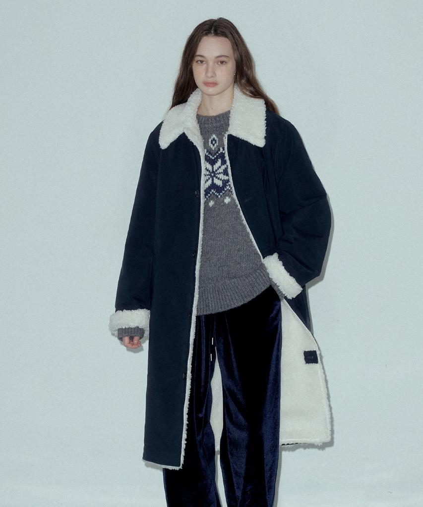 Citta Wool Blend Shearling Mix Long Coat_Cto125 (Navy)