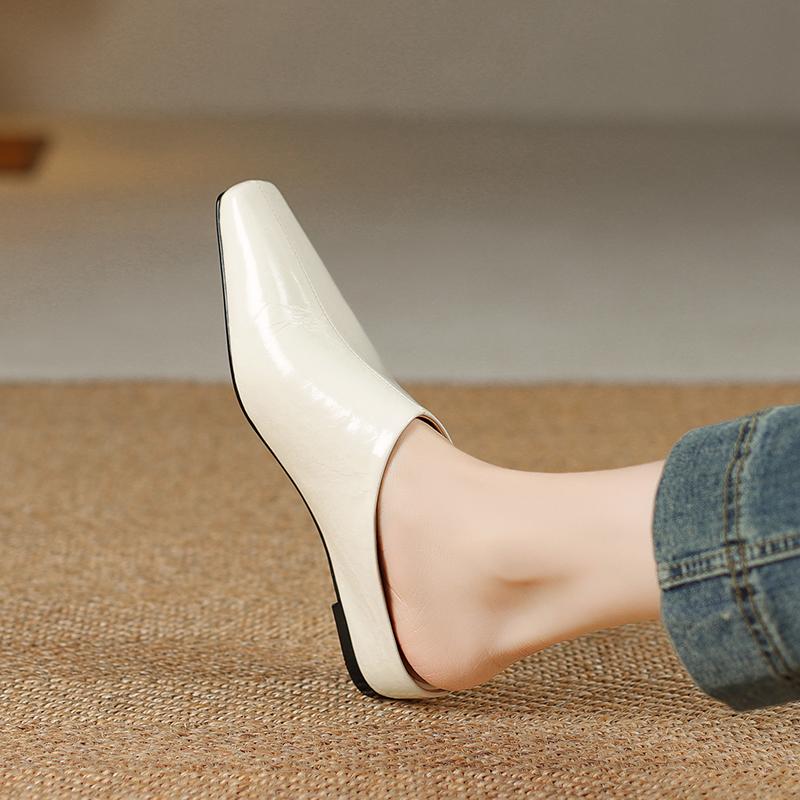 Мода 2025 Лето Женская обувь Натуральная кожа Квадратный носок Женские сандалии Однотонные Современные сандалии для женщин Массивный каблук Женские мюли