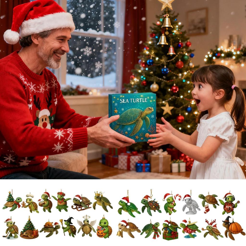 Christmas Sea Turtle Advent Calendar 24 Days 2D Acrylic Ornament Countdown Calendar for Home Car Decor Adults Kids Party Favors