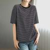 Хлопковая футболка большого размера, женские полосатые свободные топы с круглым вырезом, тонкие и универсальные повседневные топы с короткими рукавами