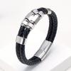 Mens Fashion Jewelry Multilayer Genuine Leather Bracelets Bangles Geometric Stainless Steel Charm Bracelet Men Gifts