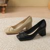 Temperament Bow Sheepskin Pig Nose Single Shoes Women's Square Head Thick Heel High Heels Autumn New