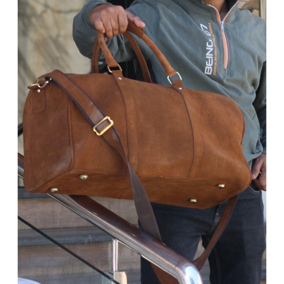 Personalized Cowhide Leather Duffel Bag: Weekender Travel Bag