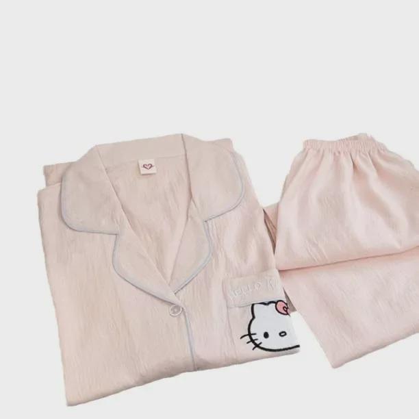 Летняя пижамная одежда Dopamine Pink Striped из хлопкового крепа - женская, с короткими рукавами, из трех предметов