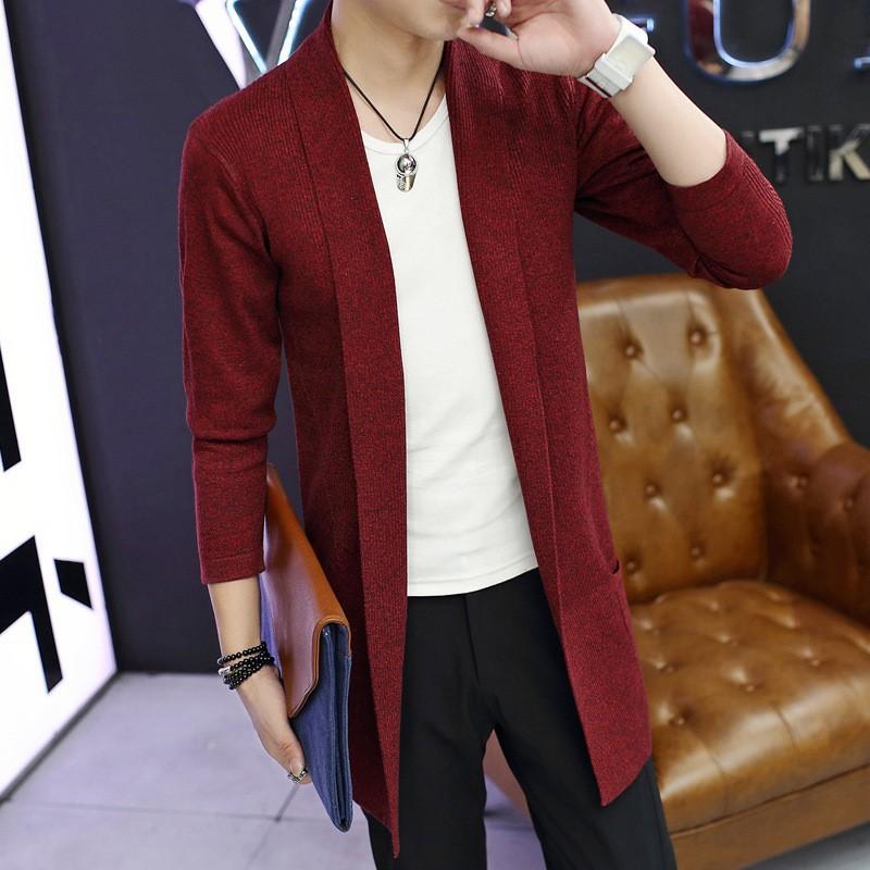 Men Cardigan Jacket Long Knitted Coat Cardigan Coats Solid Color Sweater Coats Knitted Jacket