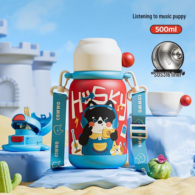 316 Stainless Steel Cartoon Flip-Top Children's Thermos - Portable Double Drink Water Bottle for Students