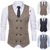 Vintage Men Sleeveless Double-breast Herringbone Twill Waistcoat Business Vest
