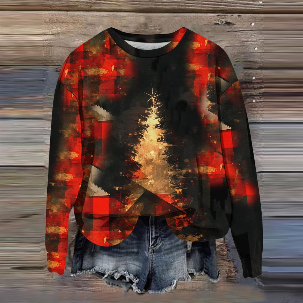 Women's Fashion Printed Long Sleeve Loose Round Neck Sweatshirt Top Fall