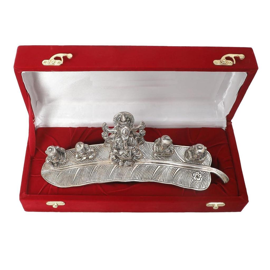 Silver Musical Ganesh God Idol | Best Wishes Printed Box | Carry Bag