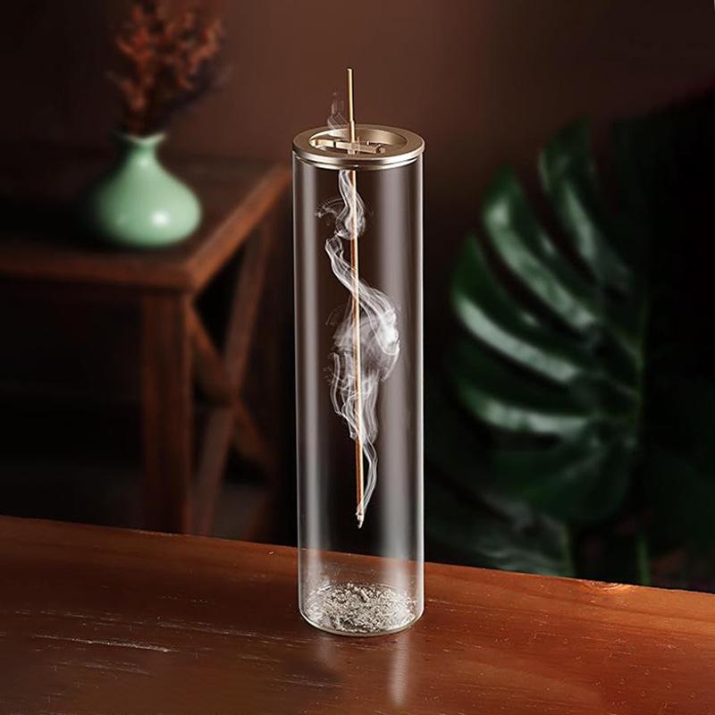 Upside Down Metal Incense Holder with Glass Container | Anti-Ash Aromatherapy Burner | Home & Club Decor