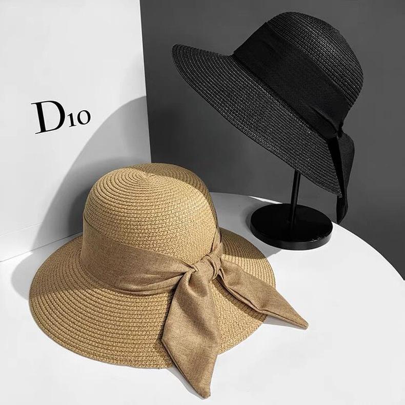 Straw Hat Female And Female Sunshade Summer Outing Beach Hat Bow Sun Hat Sunscreen Hat Versatile Large Brim