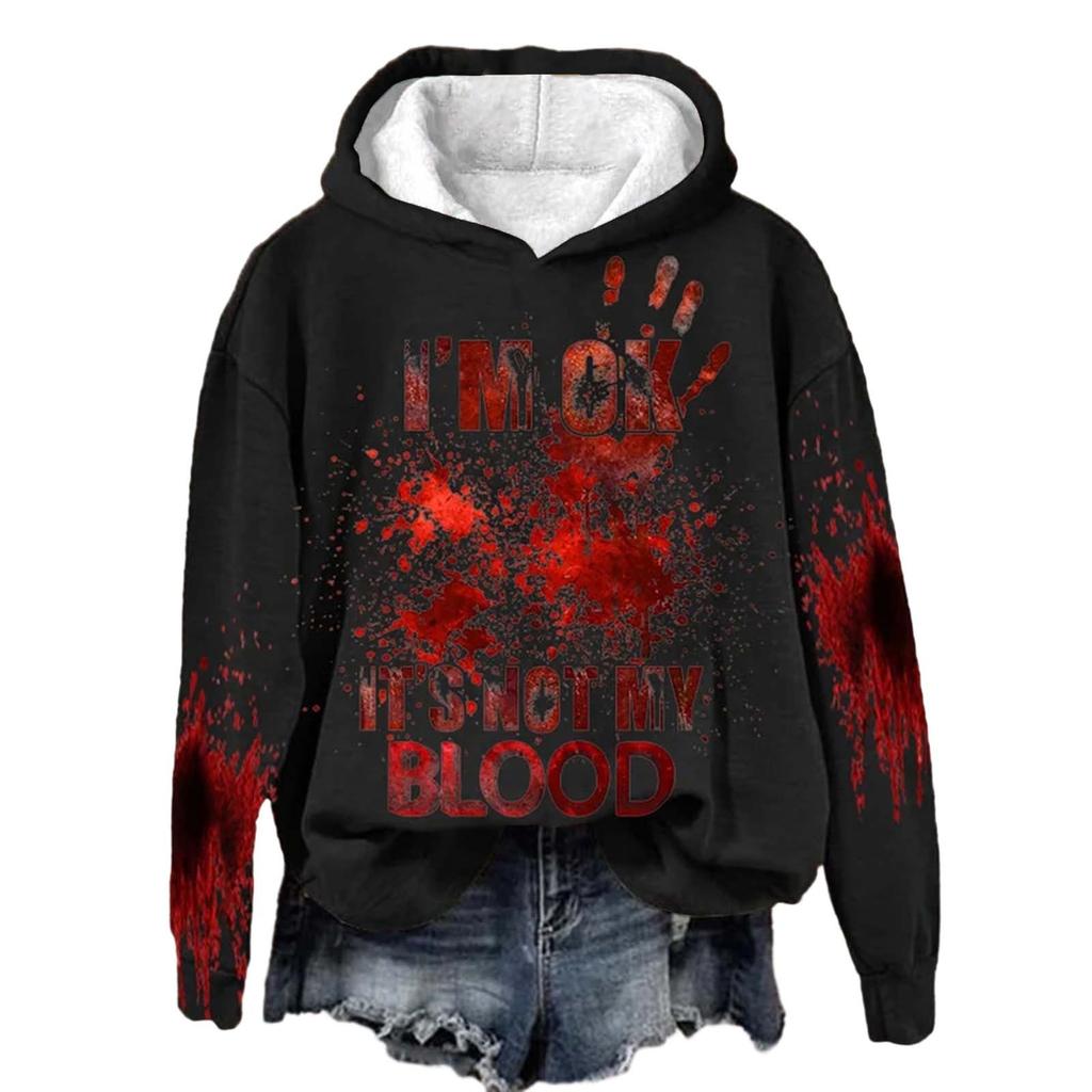 Я в порядке, это не моя кровь. Женские повседневные милые топы с длинным рукавом. Рубашки. Женские повседневные топы с длинным рукавом.