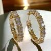 Brilliant Cubic Zirconia Hoop Earrings for Women Hollow X Shaped Circle Earrings Luxury Jewelry Party Wedding Accessories