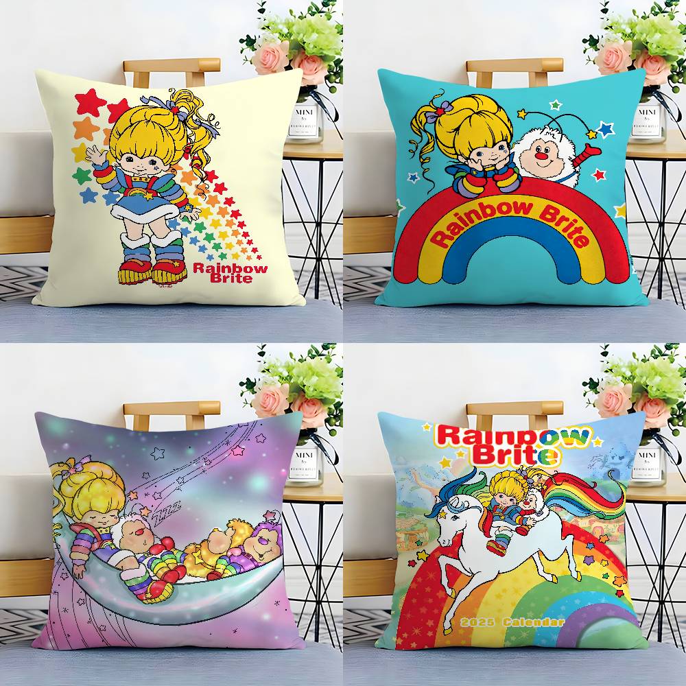 R-Rainbows Cute B-Brite Pillow Case Plush Fabric Soft Double Sided Print Sofa Cushion Cover Throw Pillow Covers