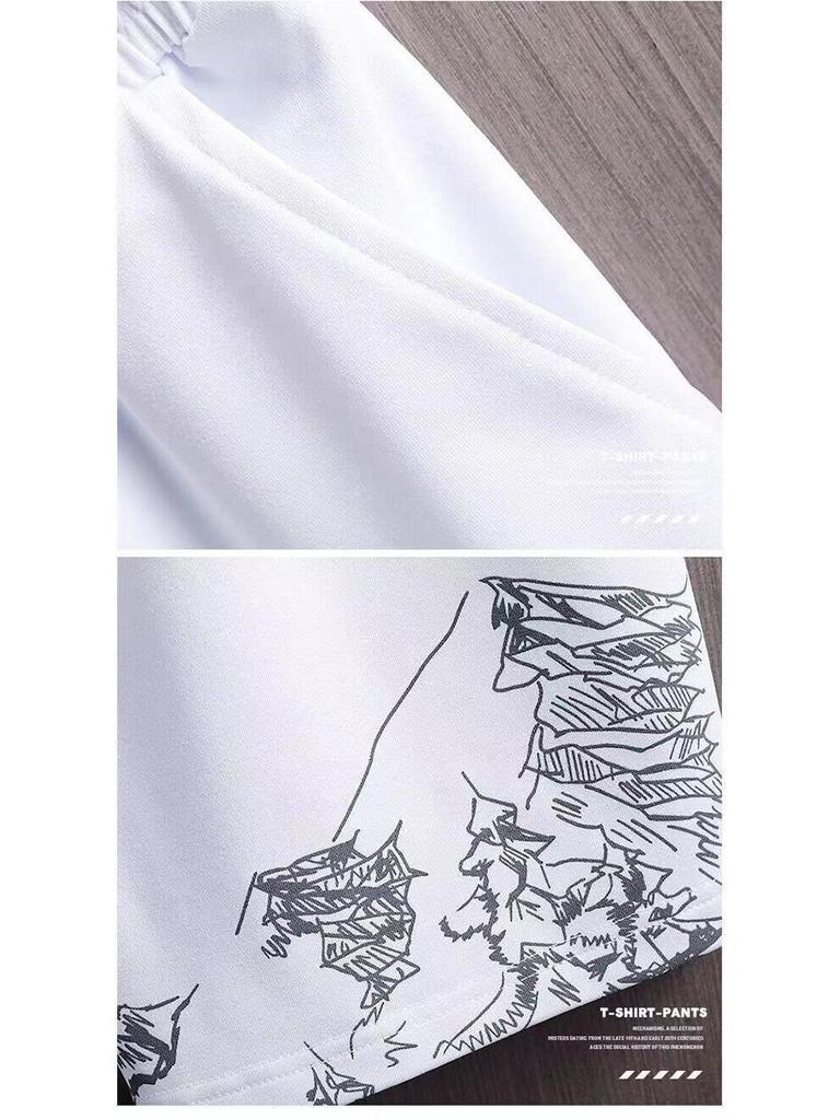 Мужской модный летний комплект из двух предметов из ледяного шелка: Повседневная футболка с коротким рукавом и шорты