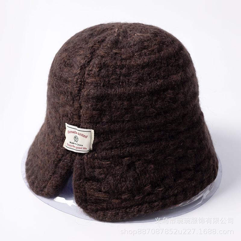 Autumn and winter solid color bucket hat women's fashion warm wool basin hat ear protection simple and sweet knitted bucket hat