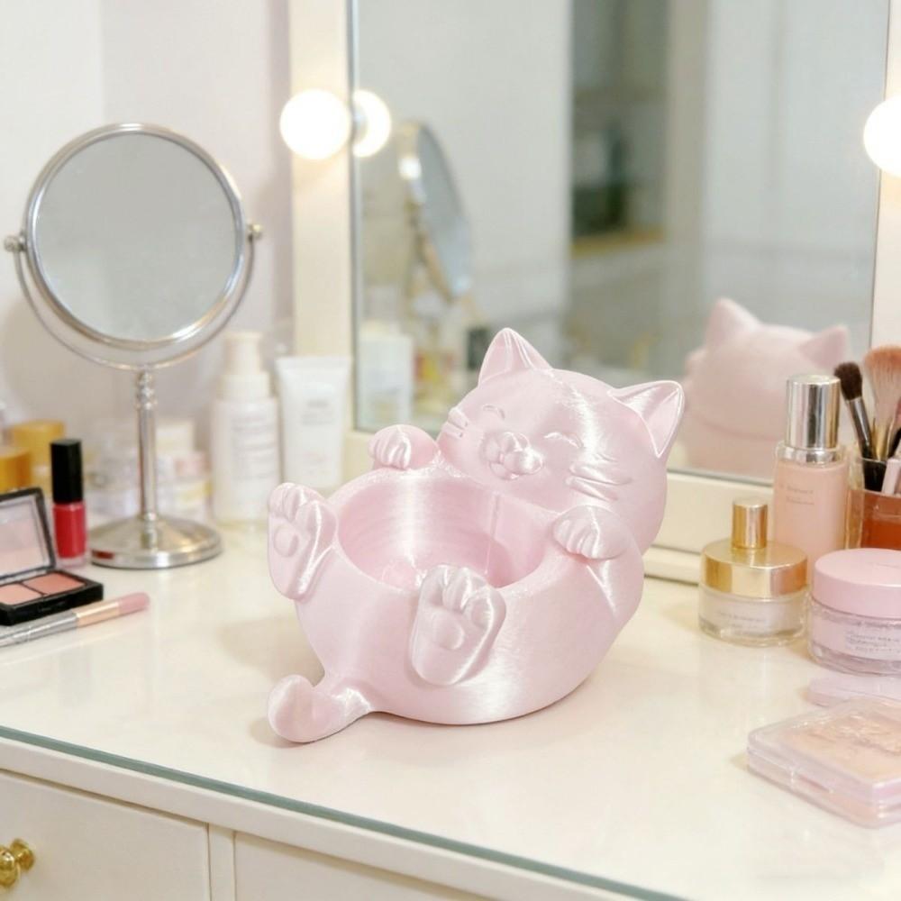 Cute 3D Printed Trinket Holder Plastic Jewelry Storage Box Modern Lucky Cat Storage Box  Office