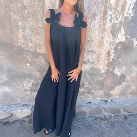 Женское платье с 3D-узором из роз, на бретельках, без рукавов, плиссированное платье-комбинация, свободное однотонное платье макси с открытой спиной для пляжных вечеринок и свиданий