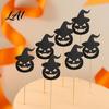 Burr-free Cake Topper 8 Pcs Halloween Cupcake Toppers Black Glitter Witch Hat Pumpkin Decoration Picks for Party Supplies Birthday