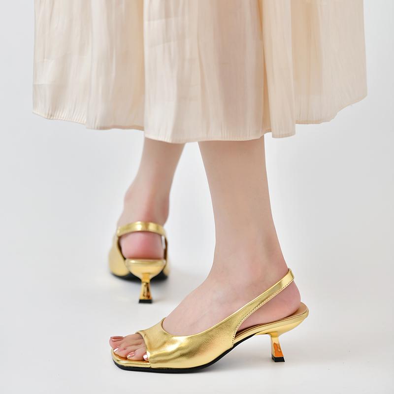 Fashion Summer Sandals Kitten Heel Shoes For Women Slip On Silver Gold Pumps Spring Autumn Elegant Slingback Sandals Sexy Heel