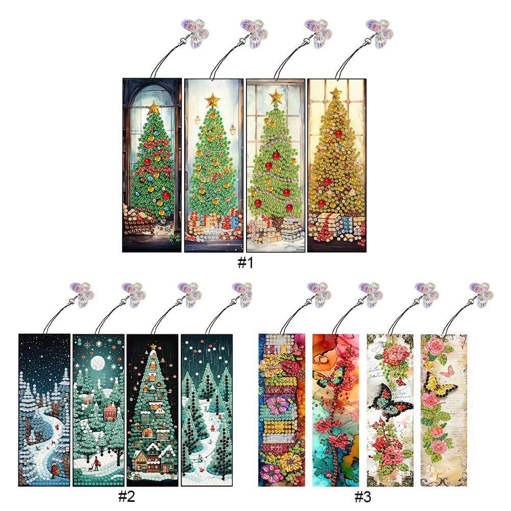 4 шт. Рождественские цветы-бабочки особой формы 5D DIY Алмазная живопись Закладка Книга Искусство Алмазная вышивка Набор для изготовления закладок для начинающих
