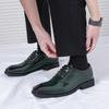 Fashionable Green Spring and Autumn Men's Pointed Lace Up Formal Leather Shoes New Men's Comfortable Carved Block Leather Shoes