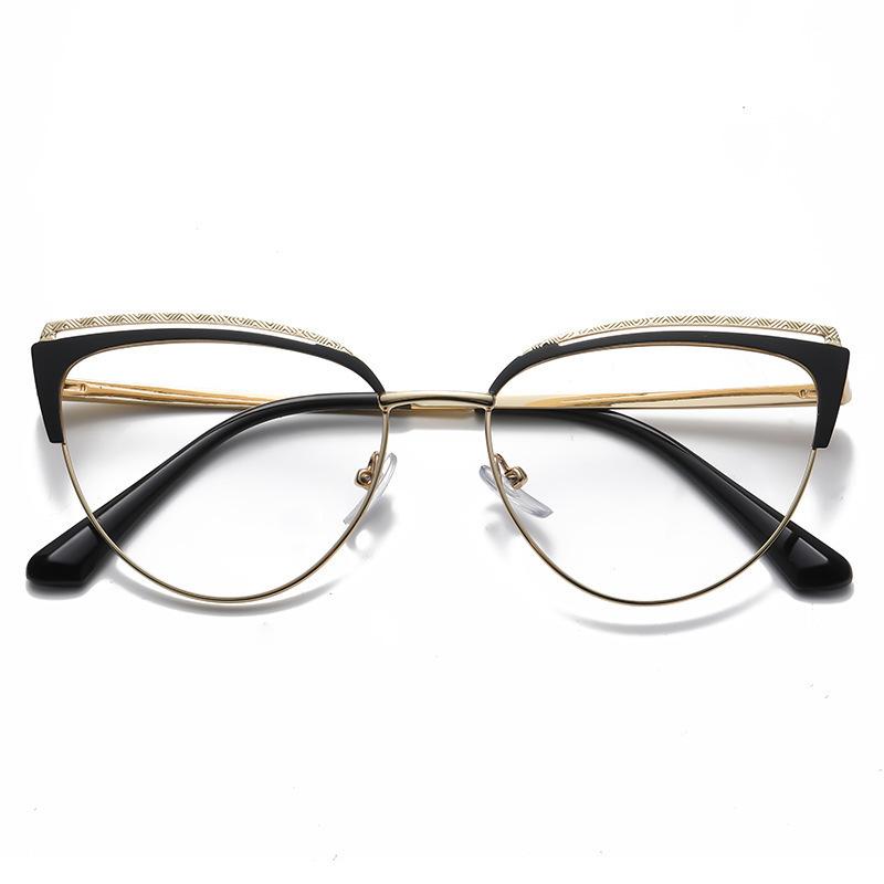 New Cat Eye Glasses Pink Frame Metal Anti Blue Light Flat Glasses Plain Brand Design Retro Myopia Women Computer Eyewear