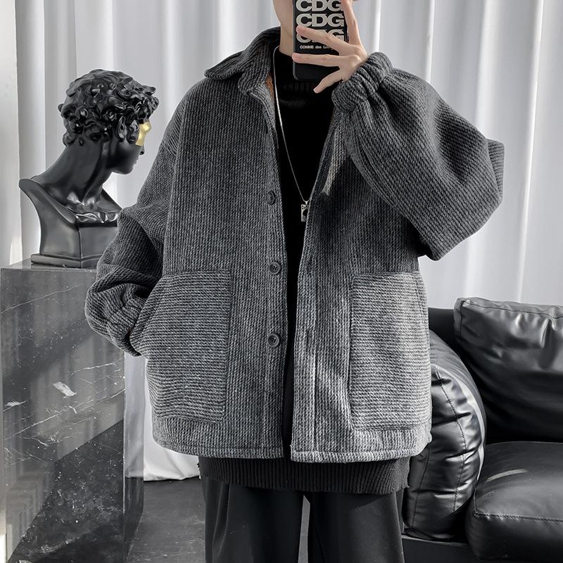 Мужская теплая куртка-кардиган с тонкими лацканами на весну, осень и зиму больших размеров, повседневная удобная куртка с пуговицами и длинными рукавами