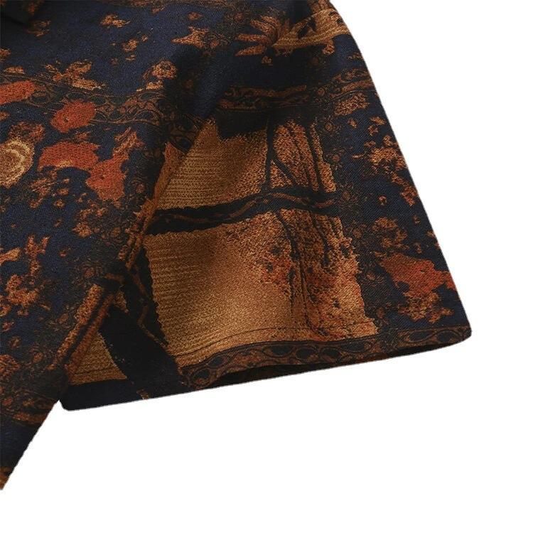 Мужская рубашка с цветочным принтом в стиле ретро, ​​мужская повседневная рубашка с отложным воротником и коротким рукавом