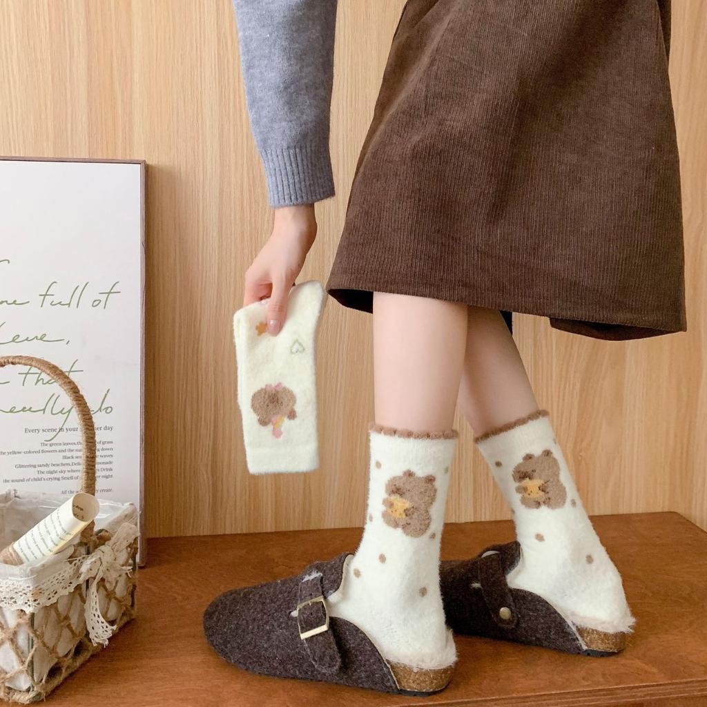 Kapibara Socks Velvet Thickened Warm Cute Home Floor Sleeping Socks White Cotton Socks Winter