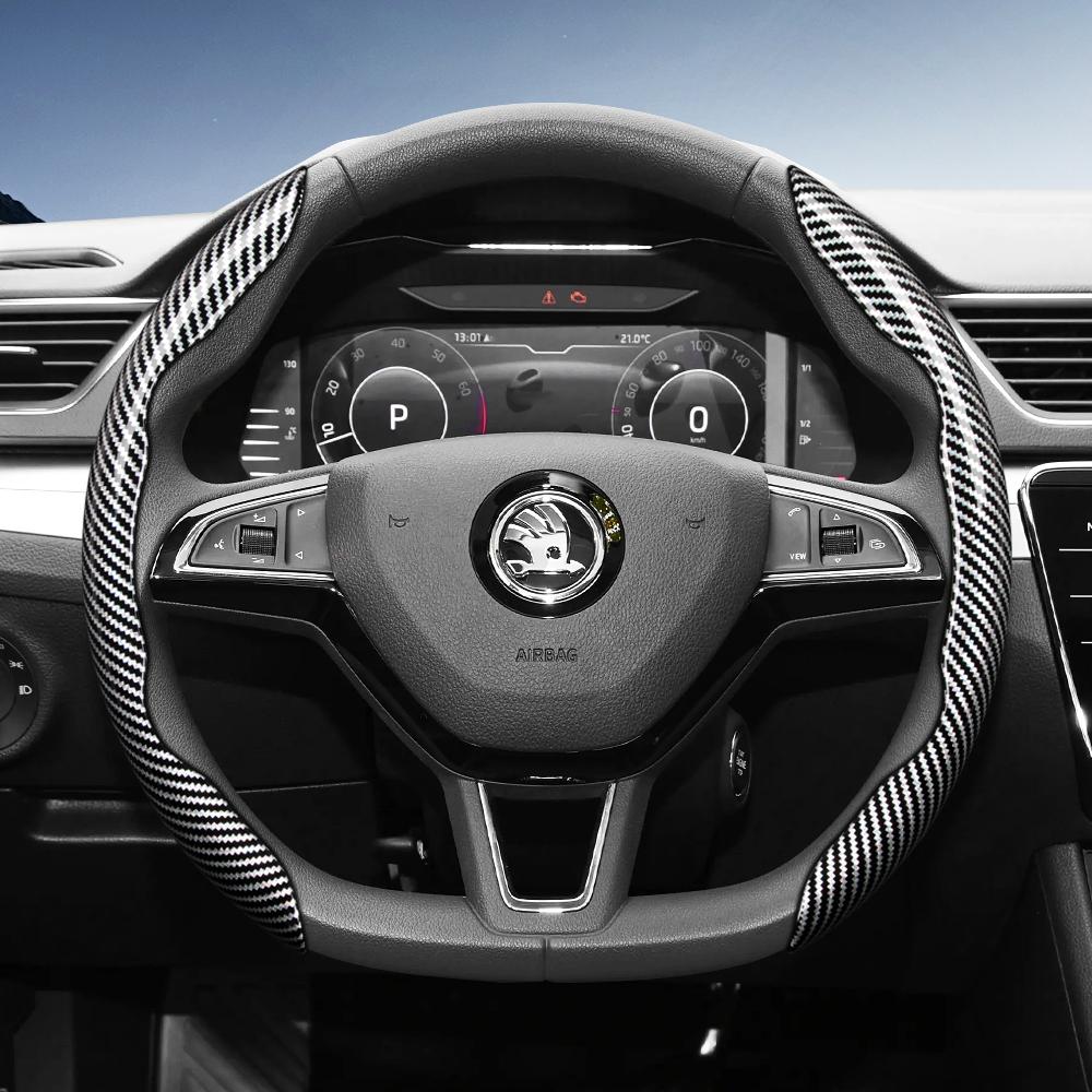 KTDJ9 Подходит для Skoda Рулевое колесо с текстурой под карбон, с сегментированным дизайном и быстрой фиксацией, долговечное, для Octavia