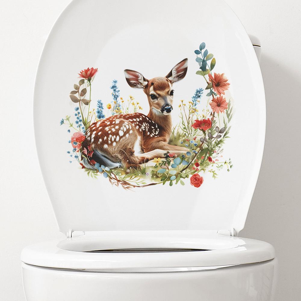Fun-m116 Мультфильм Пятнистый олень Цветок Зеленое Растение Туалет с Ванная Комната Украшения Стены Наклейка