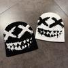 Halloween Knit Beanie With Funny Ghost Teeth Pattern For Cosplay And Party Costumes