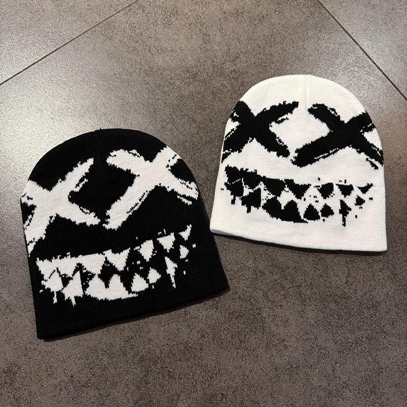Halloween Knit Beanie With Funny Ghost Teeth Pattern For Cosplay And Party Costumes
