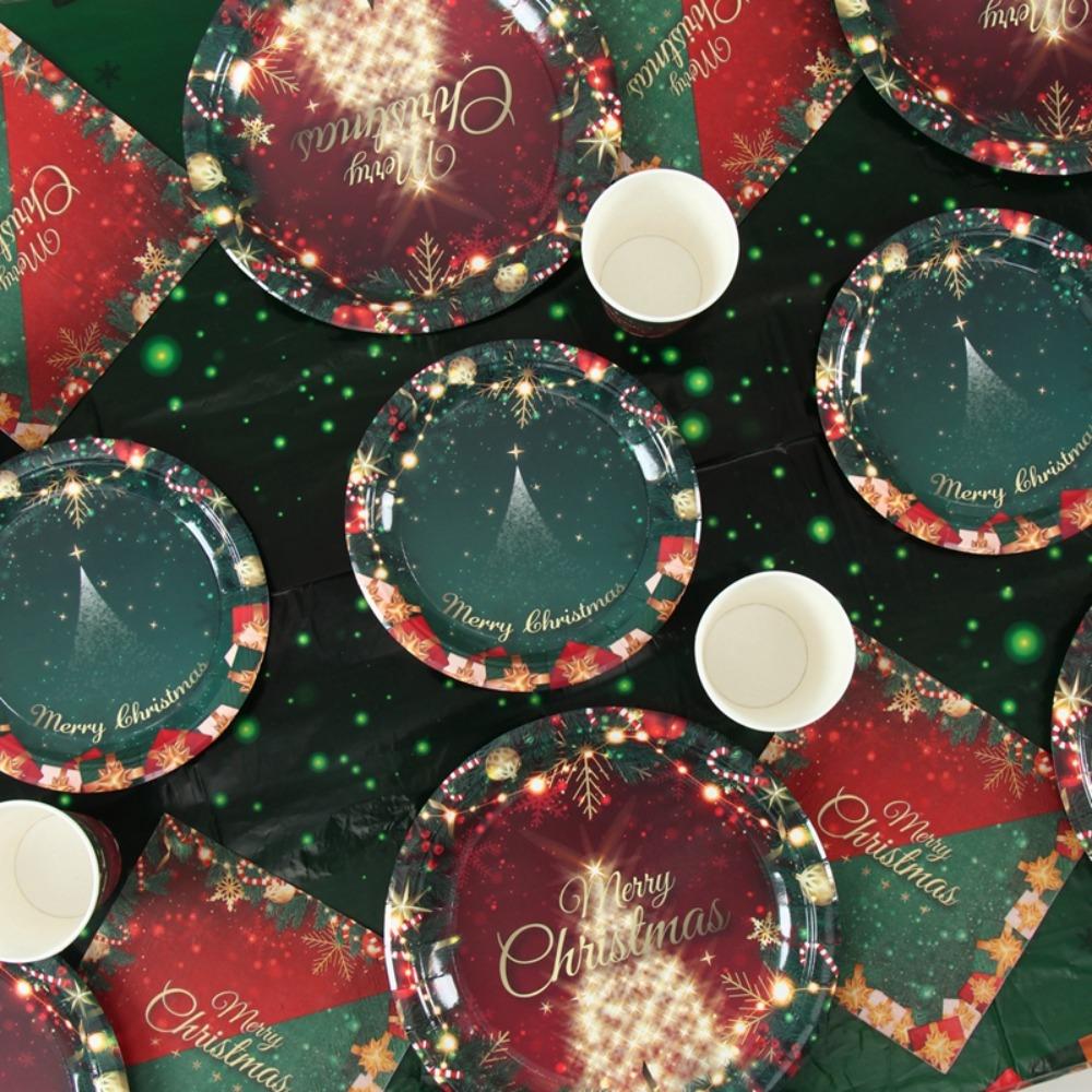Бумажные принадлежности для рождественской вечеринки, 16 порций, тарелка, салфетки, скатерть, рождественская вечеринка